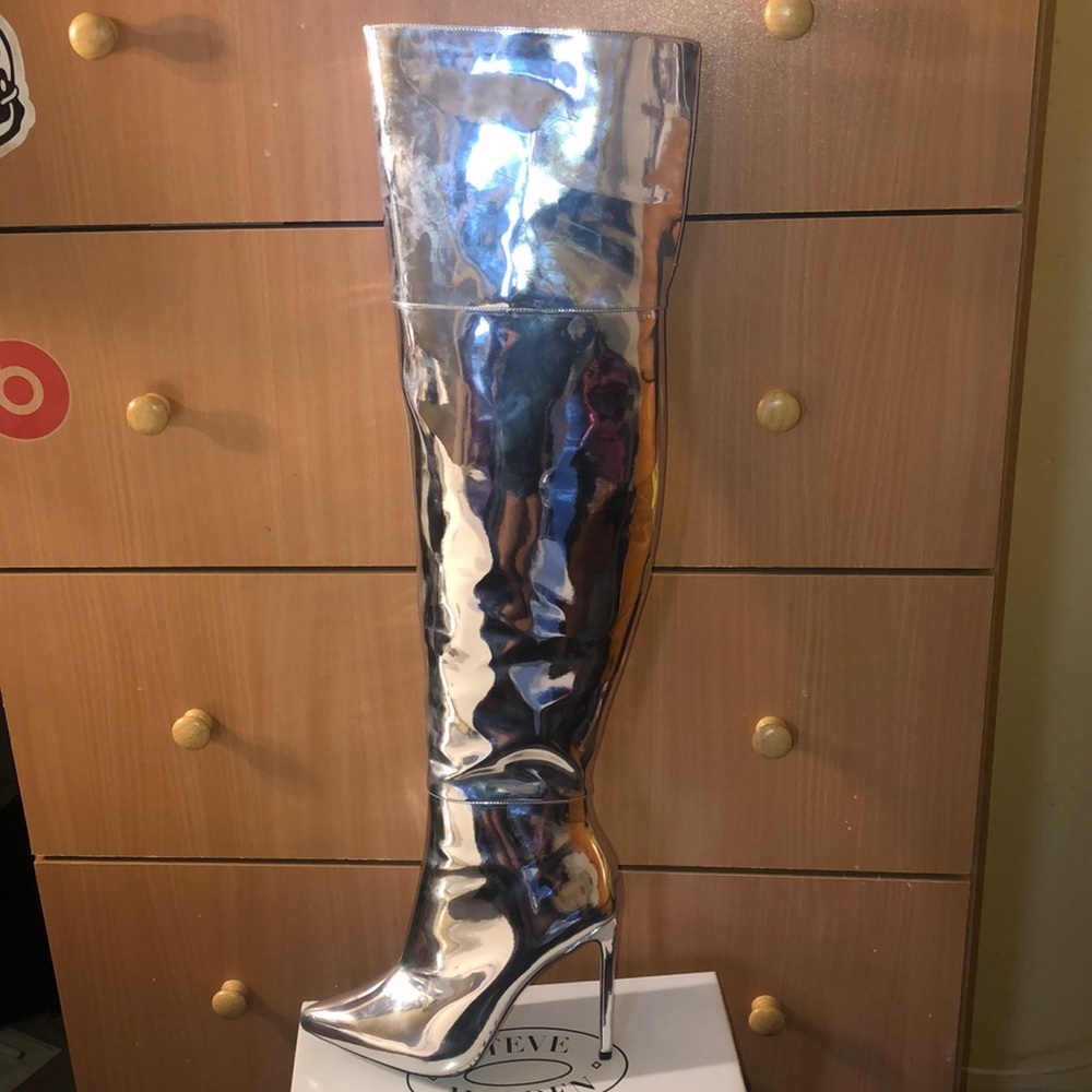 Silver Thigh High Boot